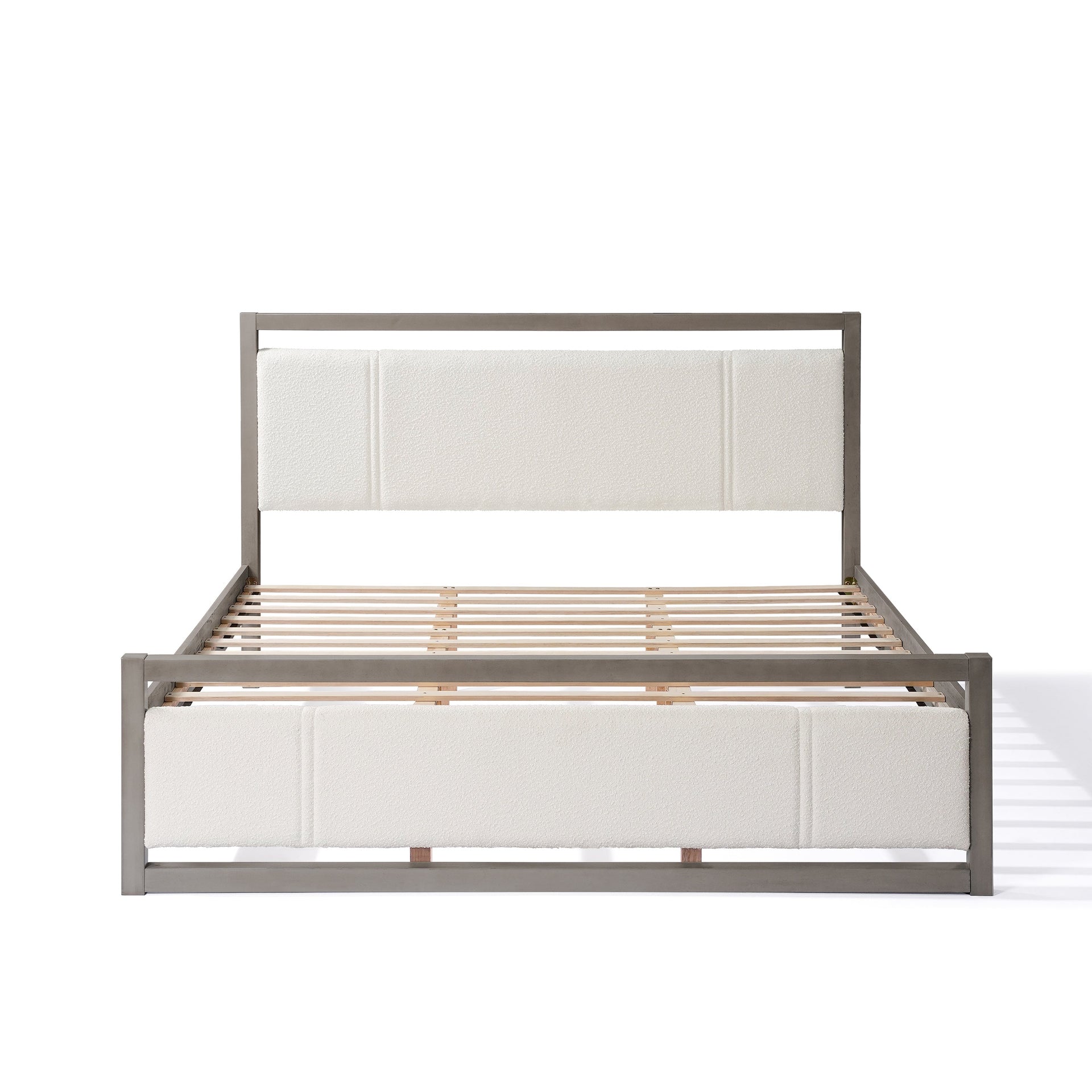 King Bed with Ivory Boucle fabric Headboard, Wood Frame