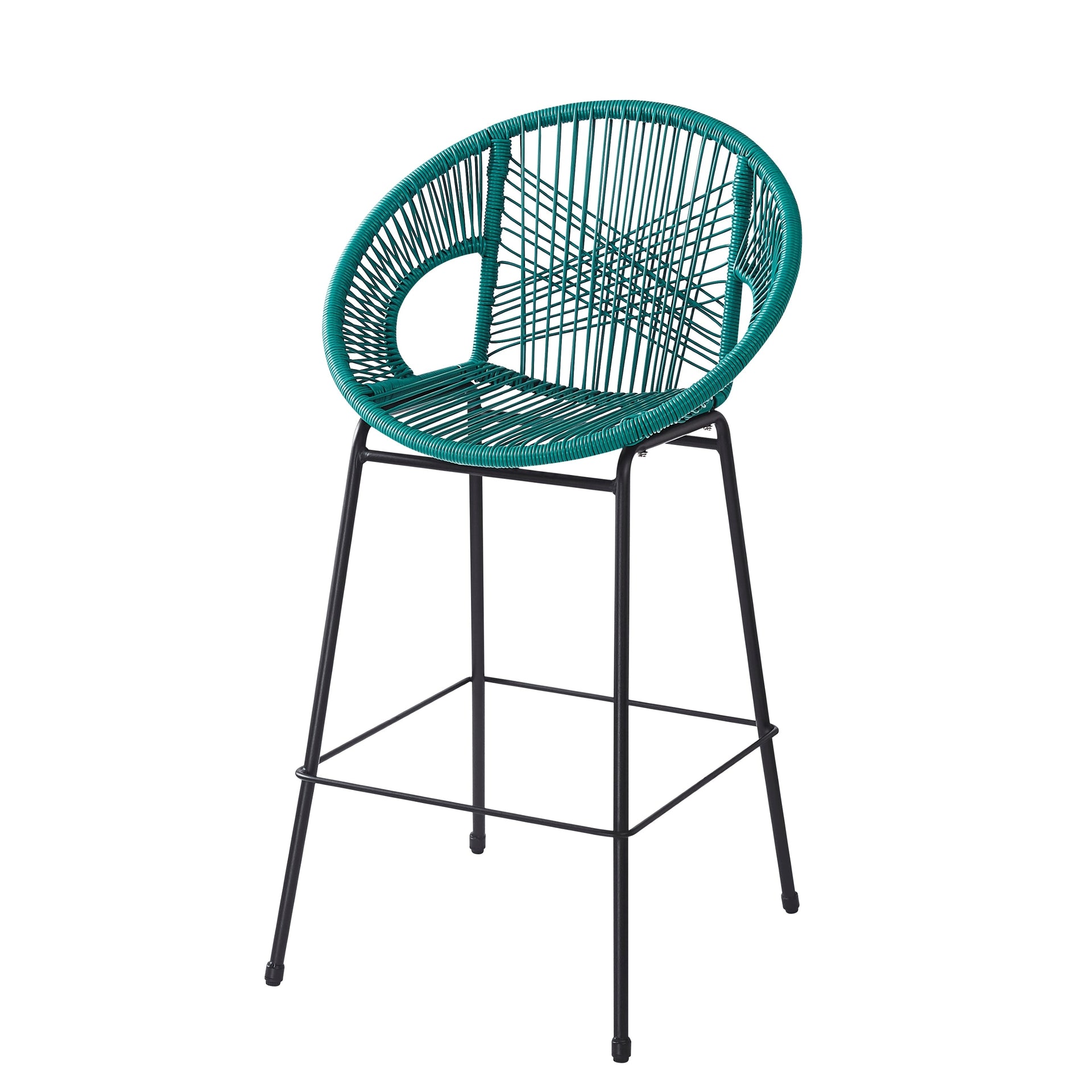 Ferrara Outdoor Patio Teal Faux Wicker Barstool Set, Durable PE Material, Ergonomic Design, Teal Wicker with Black Frame