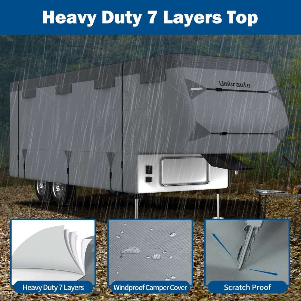 Umbrauto 5th Wheel RV Cover Upgraded 7 Layers Top Anti-UV Waterproof Breathable Camper Covers