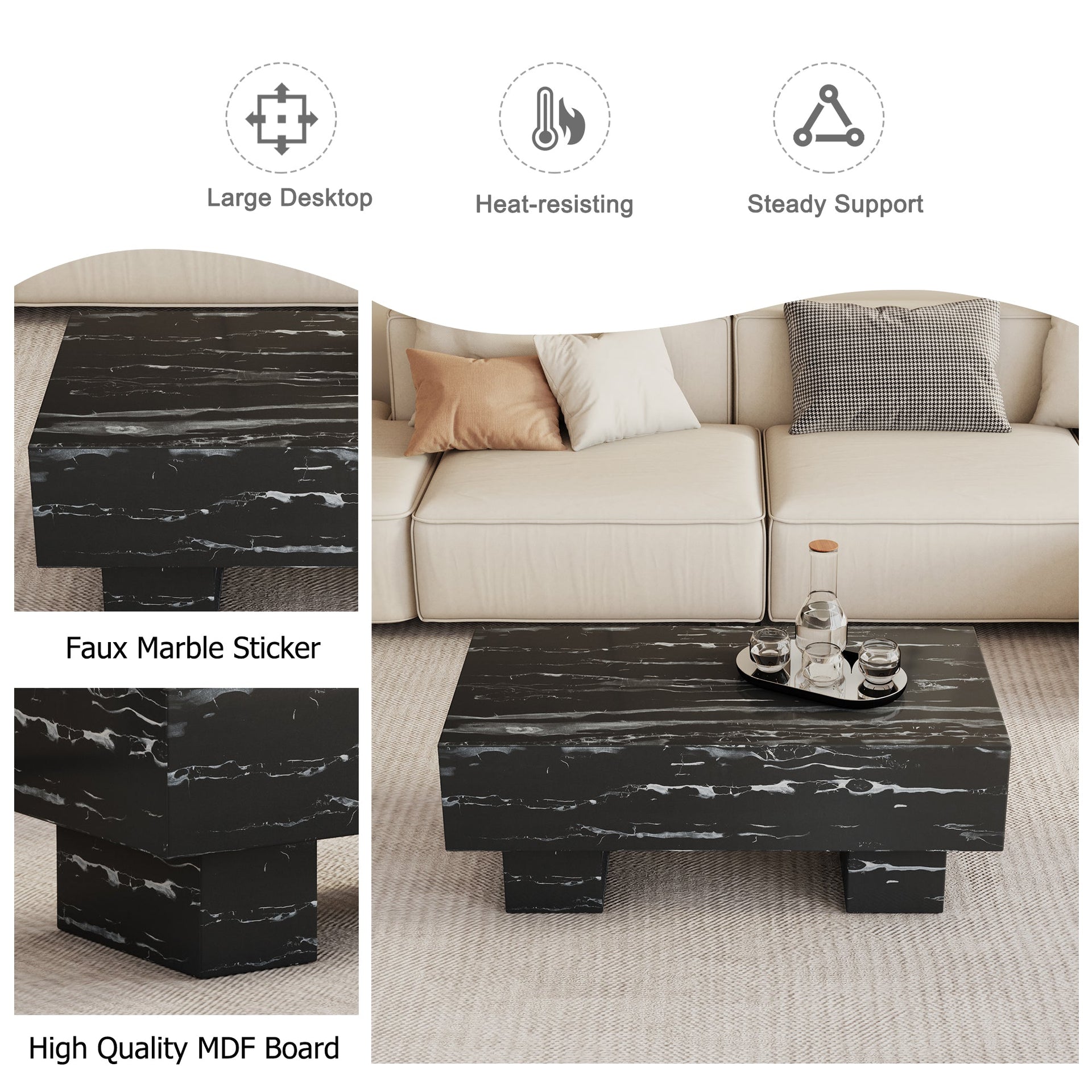 The black coffee table has patterns Modern rectangular table suitable for living rooms and apartments 43.3