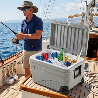 84 Quart Portable Wheeled Ice Cooler with Foldable Pull-Gray