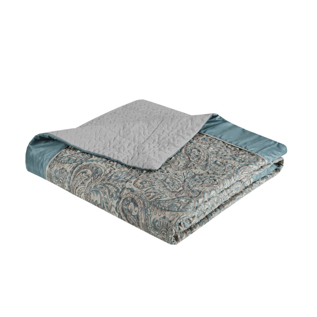 Aubrey 5 Piece Reversible Jacquard Bedspread Set in Teal
