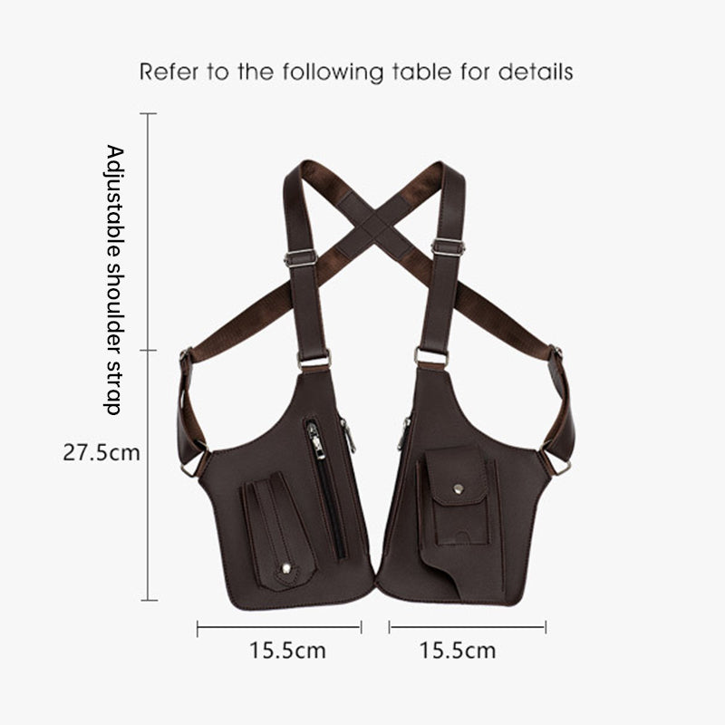 A medieval - style leather harness bag that is an anti - theft wallet, phone pouch, and suitable for men's Viking cosplay.