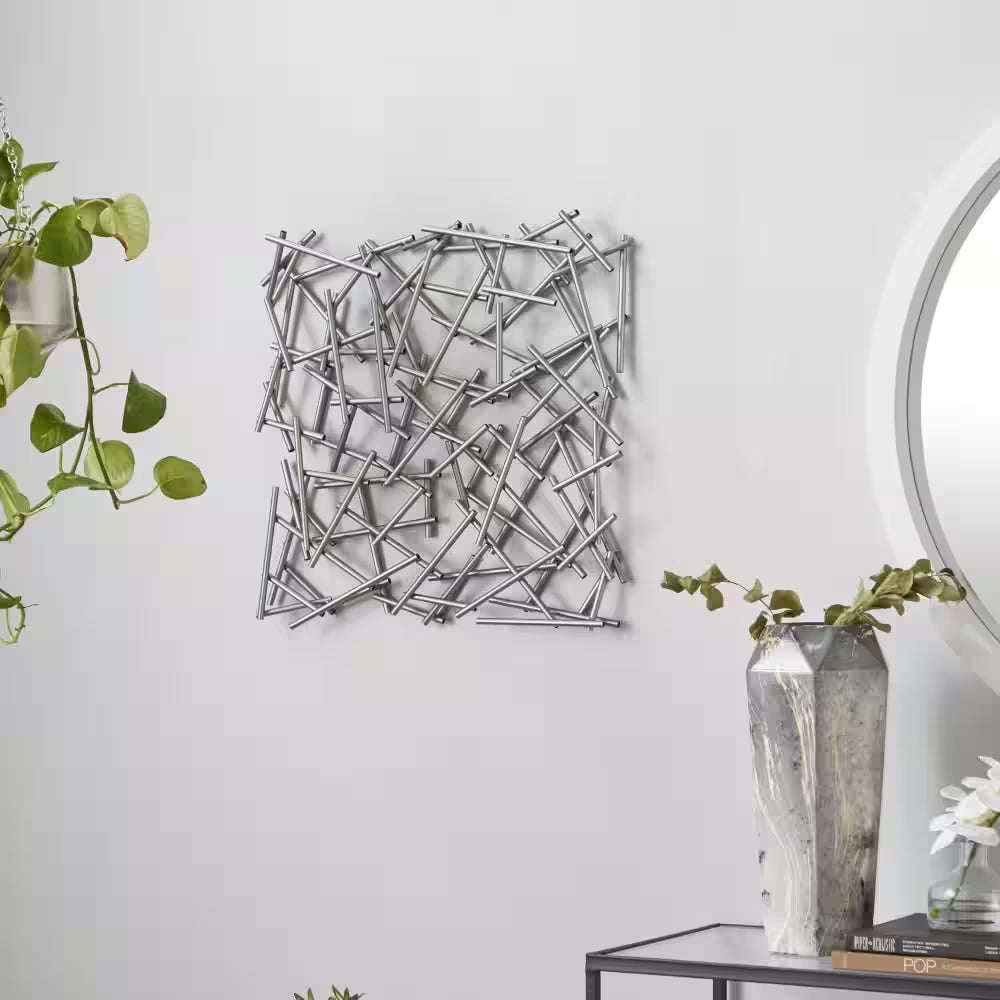 20 In. X 20 In. Metal Silver Overlapping Lines Geometric Wall Decor