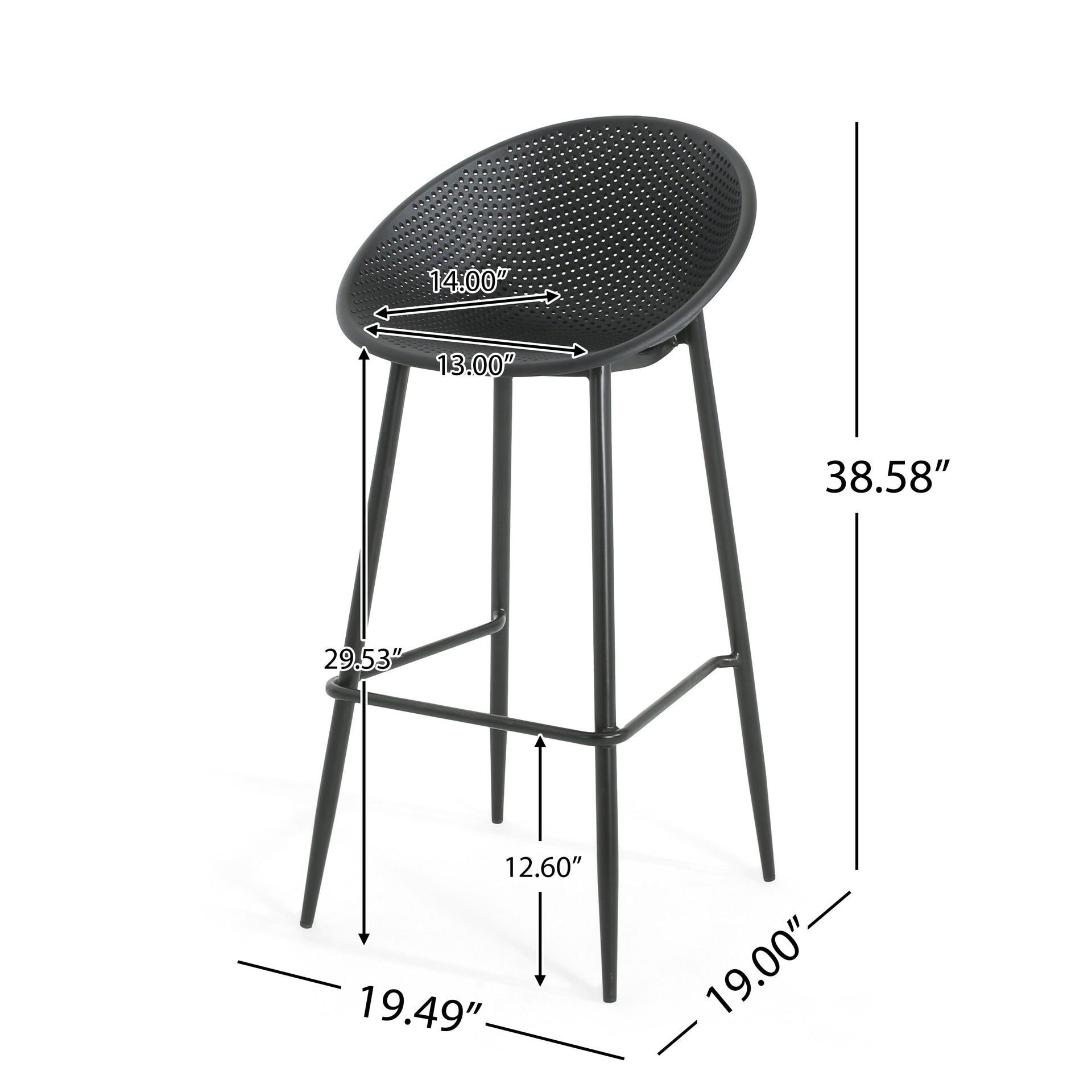 Modern Outdoor Gable Barstool Set of 2 with Weather-Resistant Design in Black Iron and Plastic