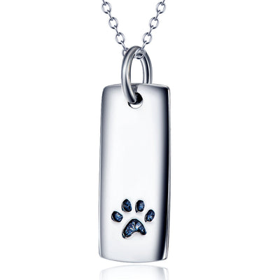 Ladies Glossy Square Dog Paw Print Tag Necklace