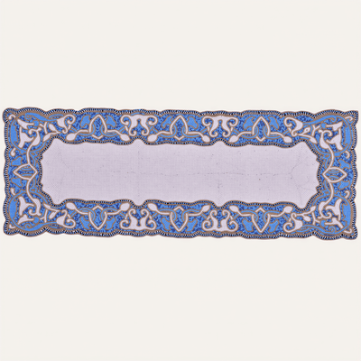 Beaded Table Runner – White Blue, 36x13 Inch