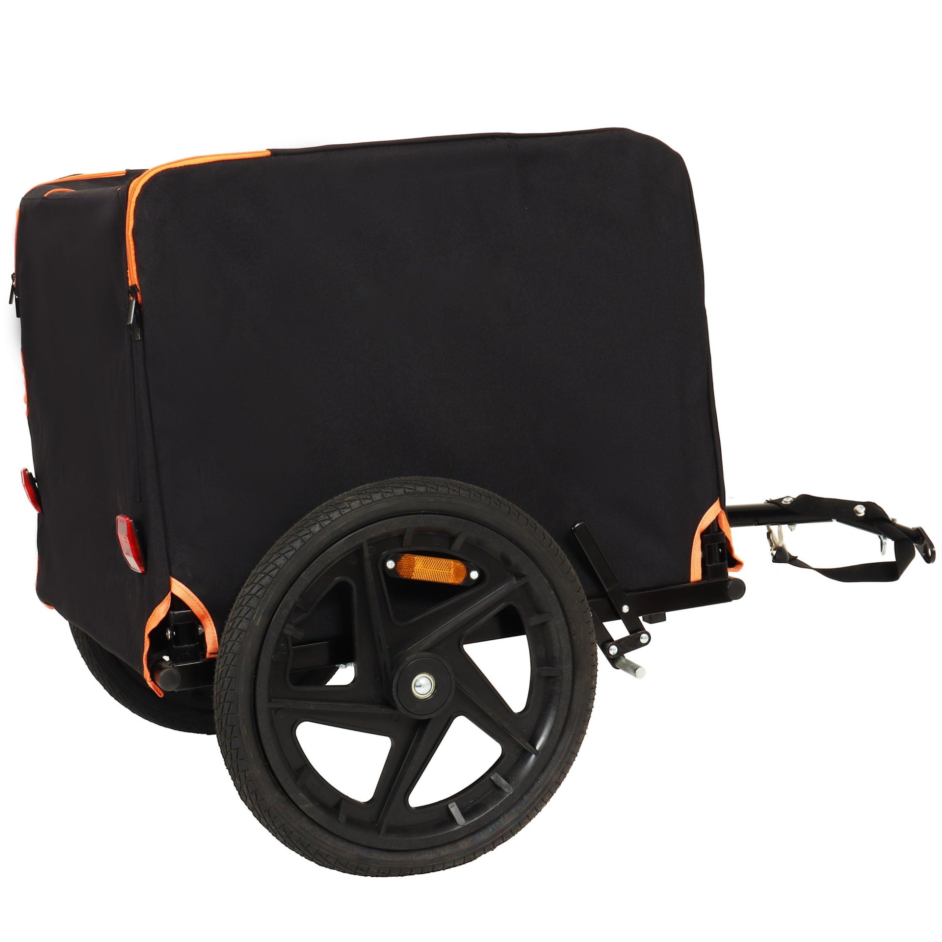 2-in-1 Bike & Pull-Behind Pet Trailer – Convertible Dog/Cat Carrier with Detachable Bike Hitch & Built-in Towing Handle – All-Terrain Wheels for Cycling and Hand-Pulled Transport, Orange and Black