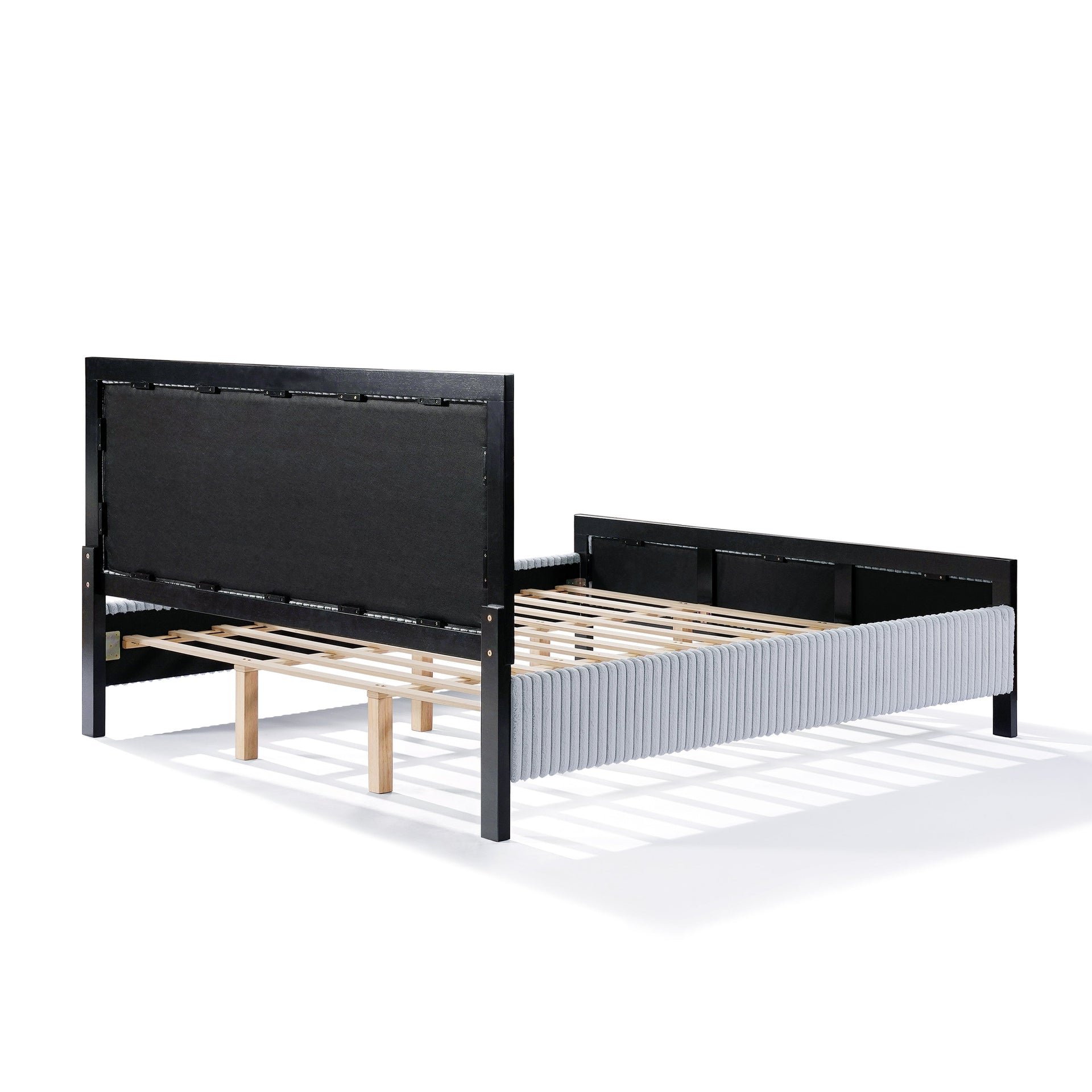 Queen Upholstered Bed with Fluffy Soft Headboard,Grey+Black Frame