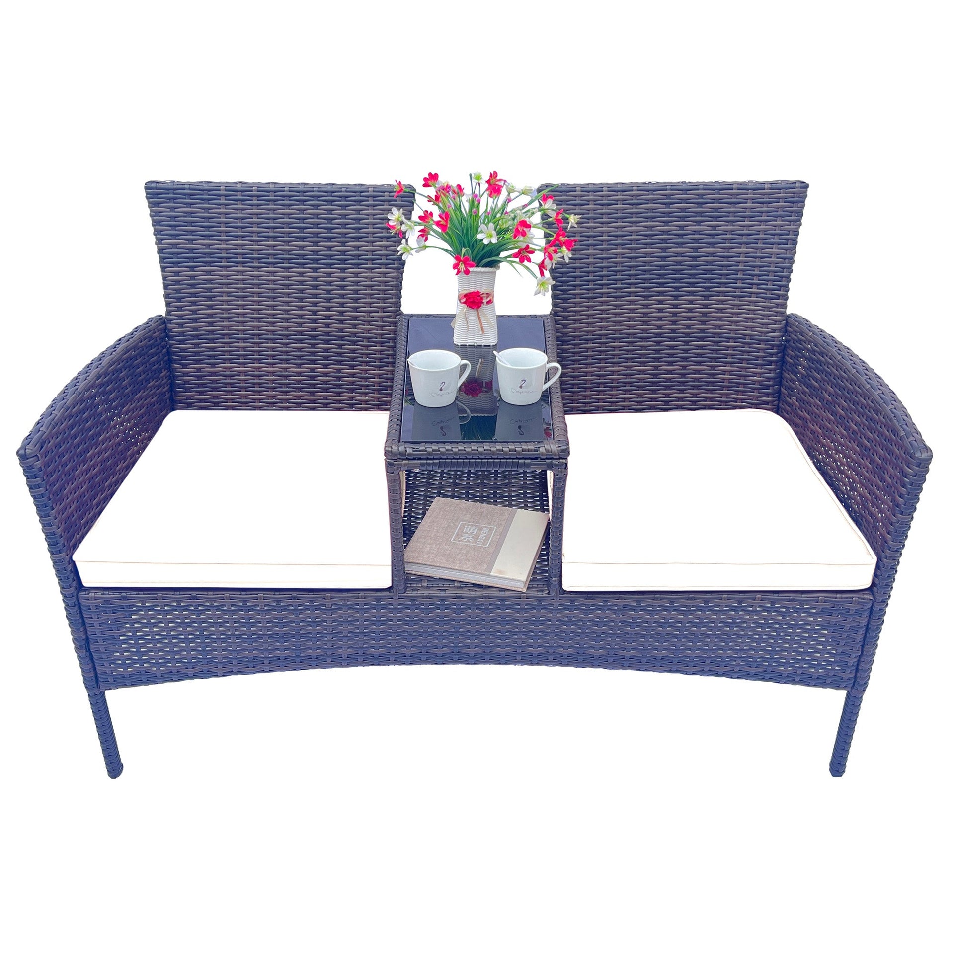 Wicker Patio Conversation Furniture Set Outdoor Furniture Set with Removable Cushions & Table