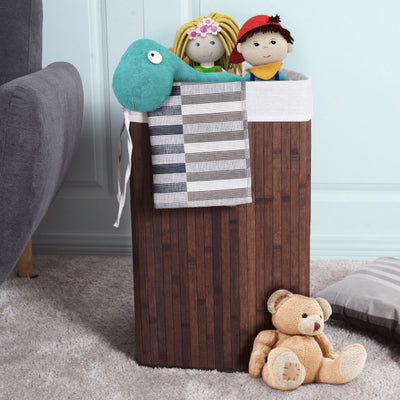 Corner Bamboo Hamper Laundry Basket-Brown