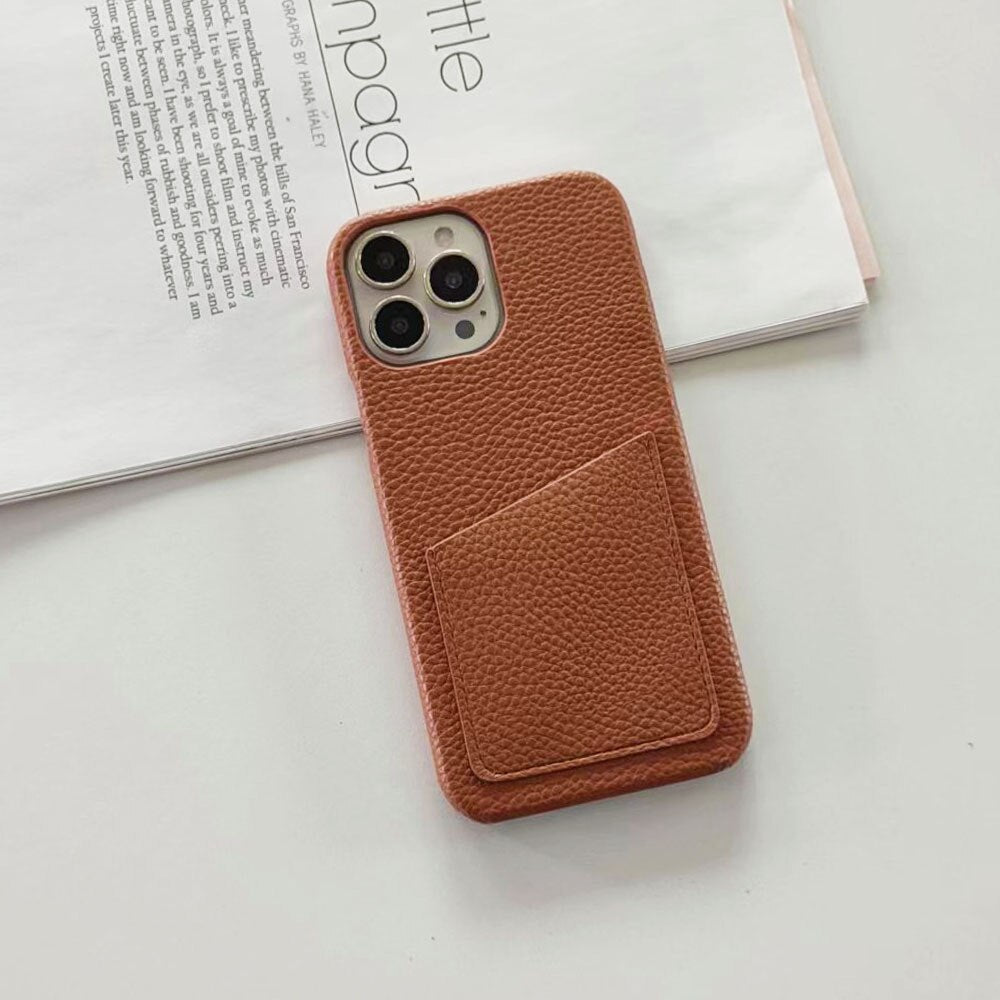 14Pro Plain Leather PU Card Slot Phone Case For iPhone13mini 11 12 Xsmax XR 78plus 6s Half Cover Hard Body Protection