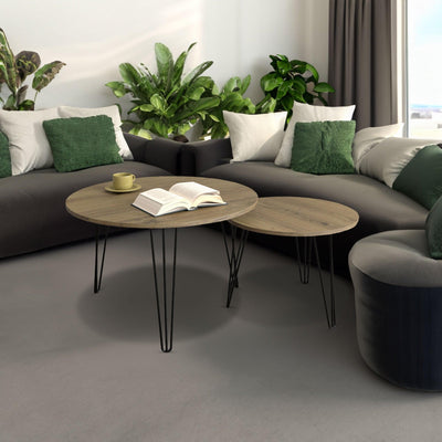 27.56'' Round Nesting Coffee Table Set of 2, Circular Nesting End Table Set Sturdy Metal Base for Living Room, bedroom, Brown