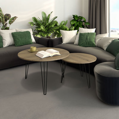 27.56'' Round Nesting Coffee Table Set of 2, Circular Nesting End Table Set Sturdy Metal Base for Living Room, bedroom, Brown