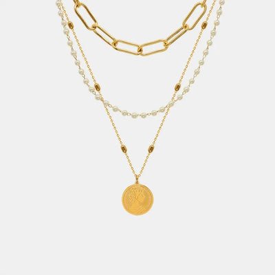 Synthetic Pearl Titanium Steel Three-Layered Necklace