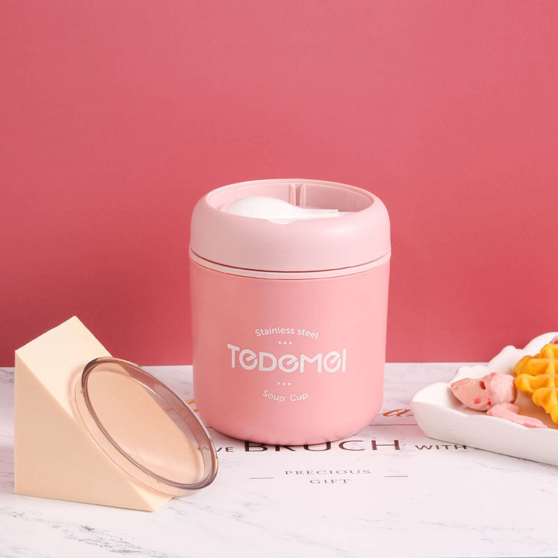 Japanese style simple sealed 304 stainless steel insulated breakfast cup with lid and spoon