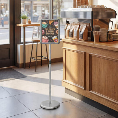 8.5 x 11Inch Sign Holder Stand with Snap-Open Frame and 360° Rotation-Silver