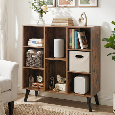 8-Cube Bookcase with Raised Support Legs for Living Room-Rustic Brown