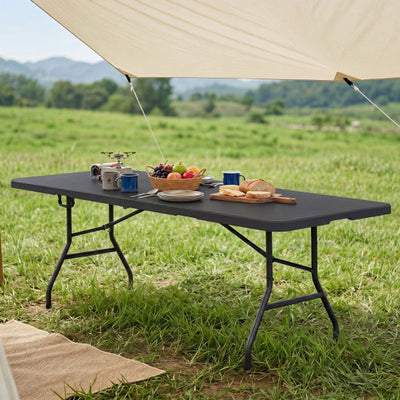 8 ft Portable Folding Table 350 LBS Fold-in-Half Table with HDPE Tabletop-Black