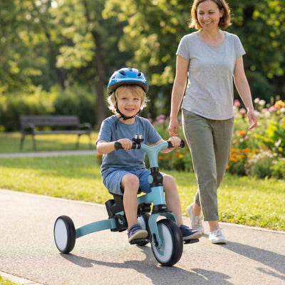 8-in-1 Folding Kids Tricycle with Removable Canopy and Push Handle-Blue