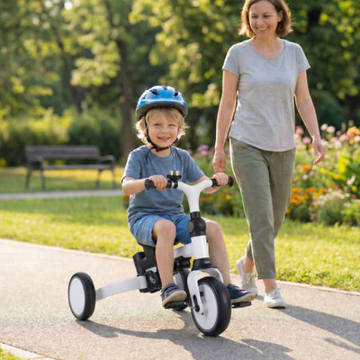 8-in-1 Folding Kids Tricycle with Removable Canopy and Push Handle-Gray