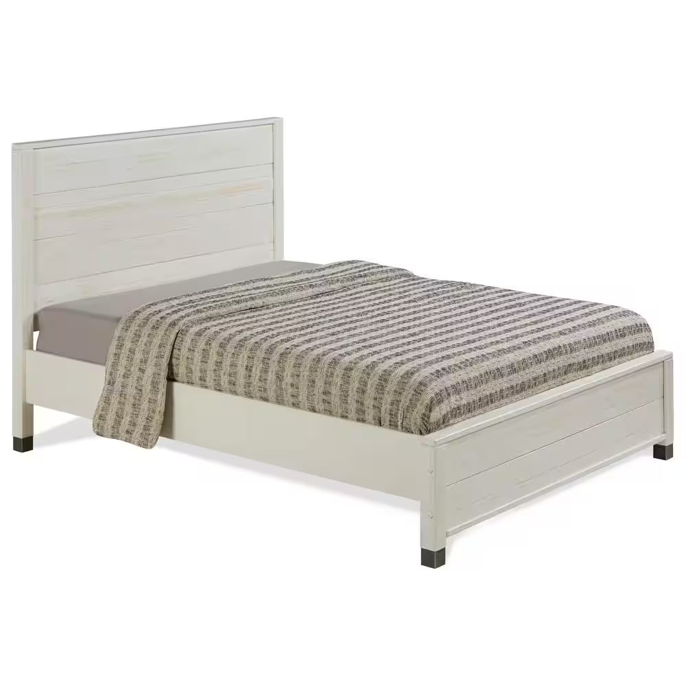 Baja Shabby White, Full Size, Panel Headboard, Platform Bed