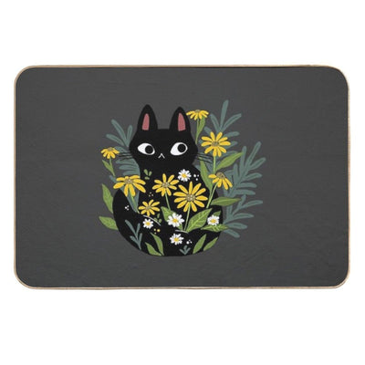 Black Cat with Flowers Slip-Resistant Bath Mat