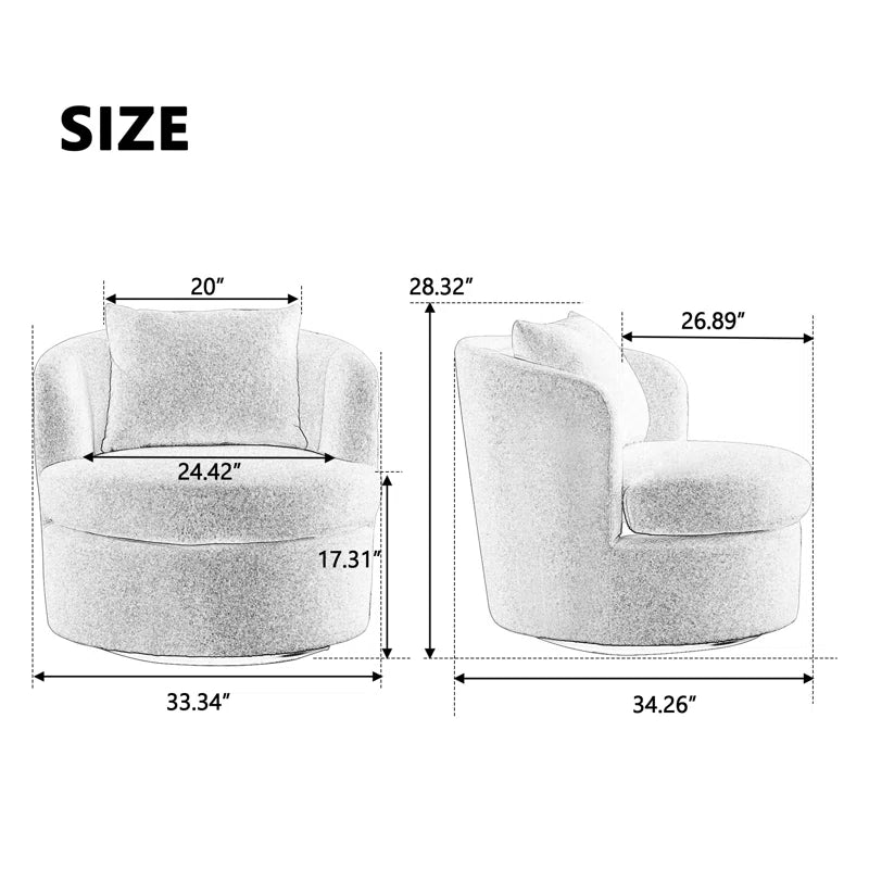 Nahjee Lyquinn 33'' W Super Soft Upholstered Swivel Barrel Chair with Pillow