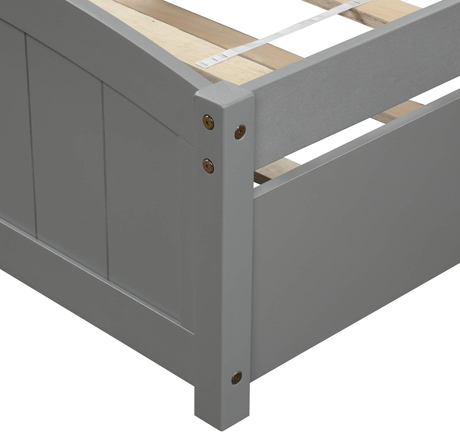 Twin Bed Frame, Wood Platform Bed with Trundle, Headboard, Footboard and Wood Slat Support, Grey