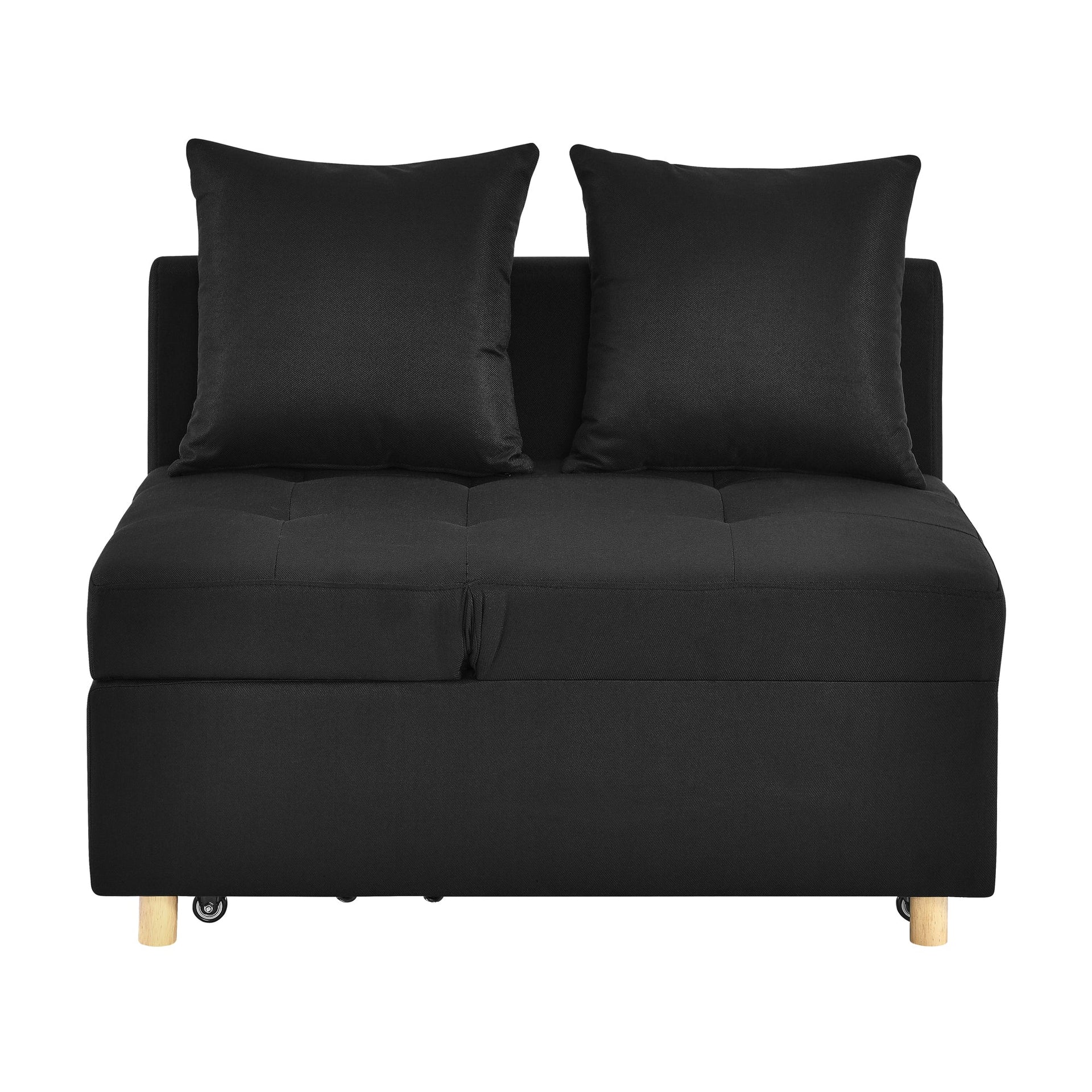 Convertible Sleeper Sofa Chair Adjustable Backrest Recliner with Pullout Sofa Bed with Wheels, Modern Linen Fabric for Living Room for Tight Spaces, Black