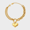 Gold Half Chunky Chain Heart Charm Bracelet