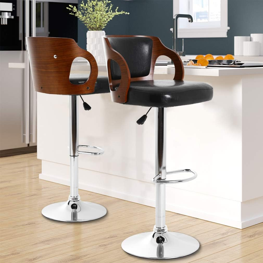 Modern Bar Stool Set of 2 Beech Barstools Height Adjustable Counter Stools Bar Chairs Swivel Bar Stool PU Leather Hydraulic Dining Room Chairs Home Kitchen Dining Room Stools