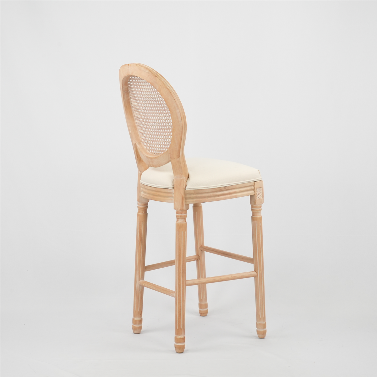 Hengming French Country Wooden Barstools Rattan Back With Upholstered Seating , Beige and Natural