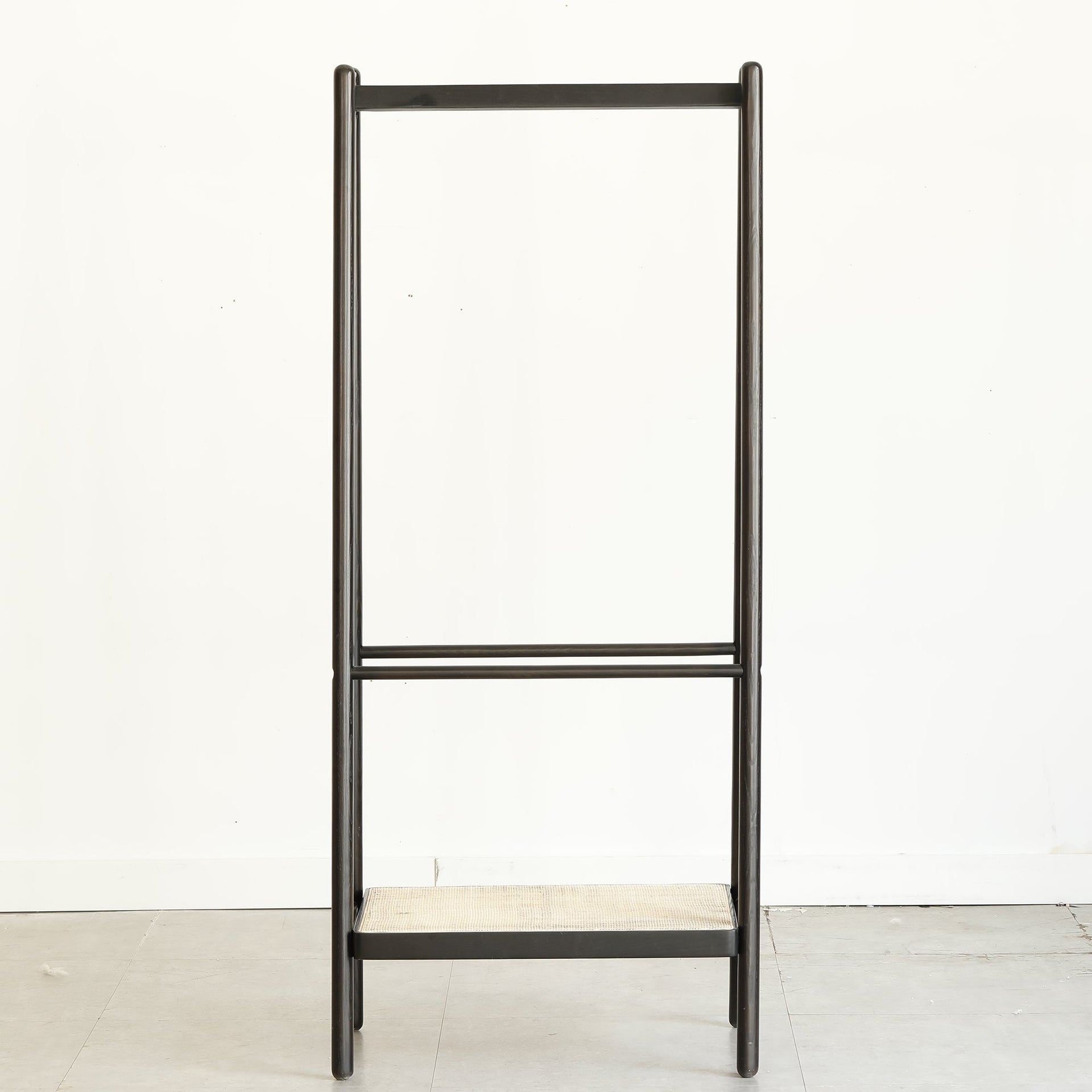 (Black) Solid Oak Wood Clothes Rack, Black Rattan Hanger Rack-clothes Rack with Shelves, Cloth Hanger Standing Garment Racks for Hanging Clothes