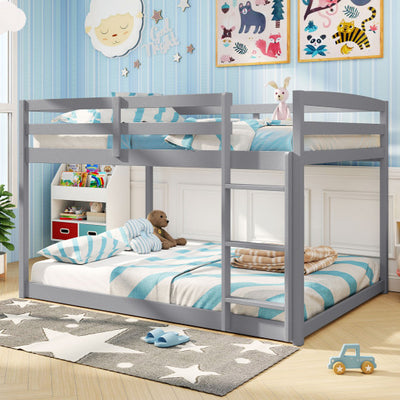 Full Over Full Bunk Bed Low-to-ground Bunk Bed-Gray