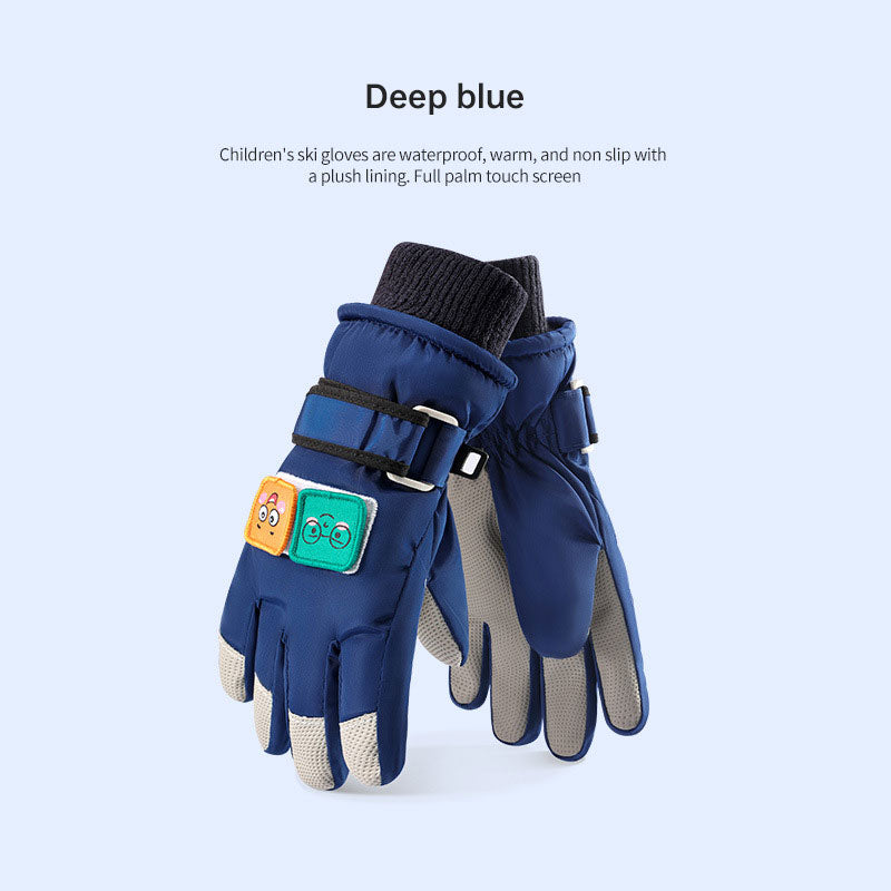 Winter children skiing gloves cycling waterproof windproof cashmere thick warm gloves children