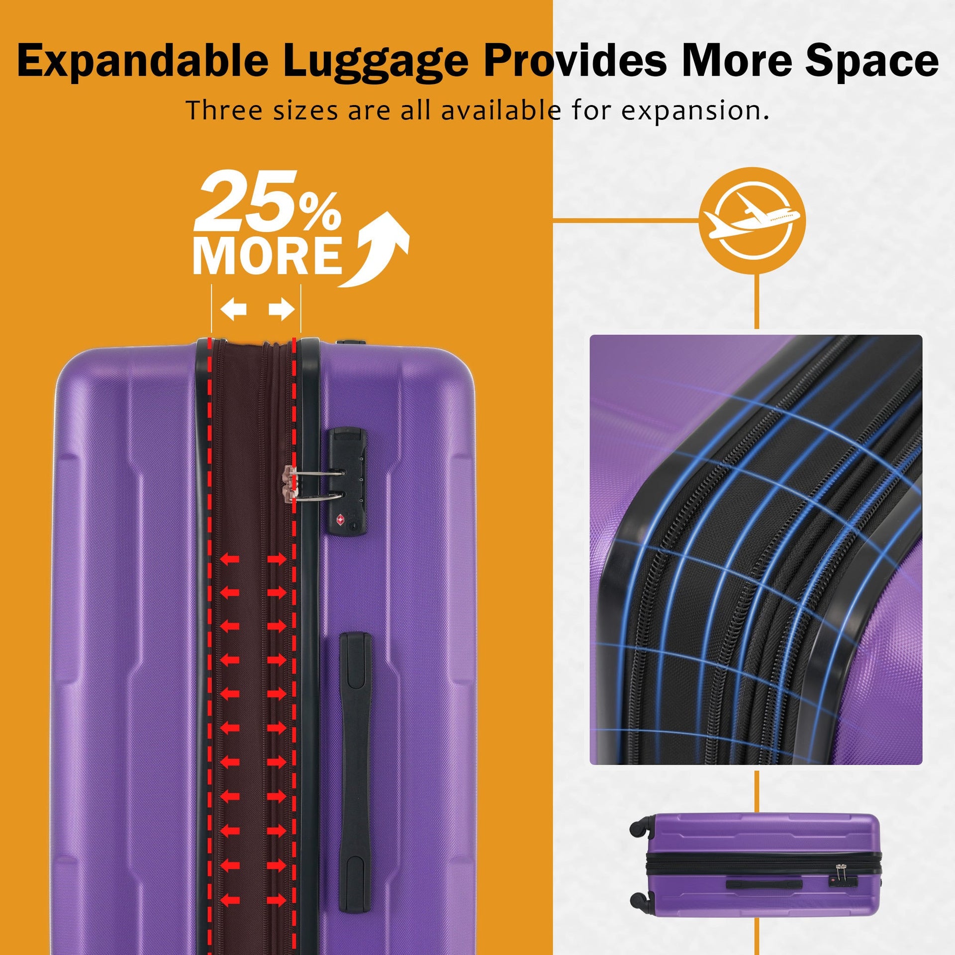 2 Piece Luggage Set with Bags Expanable Spinner Wheels ABS Lightweight Suitcase with TSA Lock 20inch+28inch