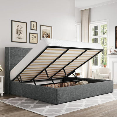 Allewie King Size Lift Up Storage Bed, Modern Wingback Headboard, Hydraulic Support, No Box Spring Needed, Dark Grey