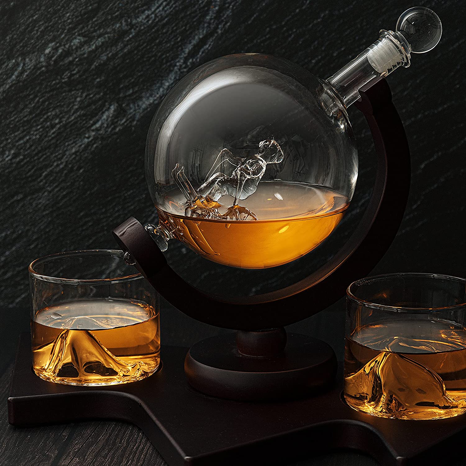 Ski Wine and Whiskey Decanter 850ml With 2 Glacier Mountain Glasses by The Wine Savant - 14