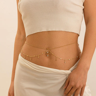 Zircon navel nail body chain sexy imitation pearl tassel chain