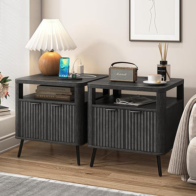Nightstand Set of 2 with Charging Station, 24