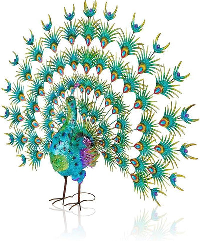 Alpine Corporation HEH376 Jumbo Sized Iron Majestic Peacock Decor, Elegant Garden & Patio Bird Statue, 55