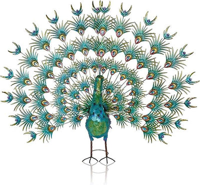 Alpine Corporation HEH376 Jumbo Sized Iron Majestic Peacock Decor, Elegant Garden & Patio Bird Statue, 55