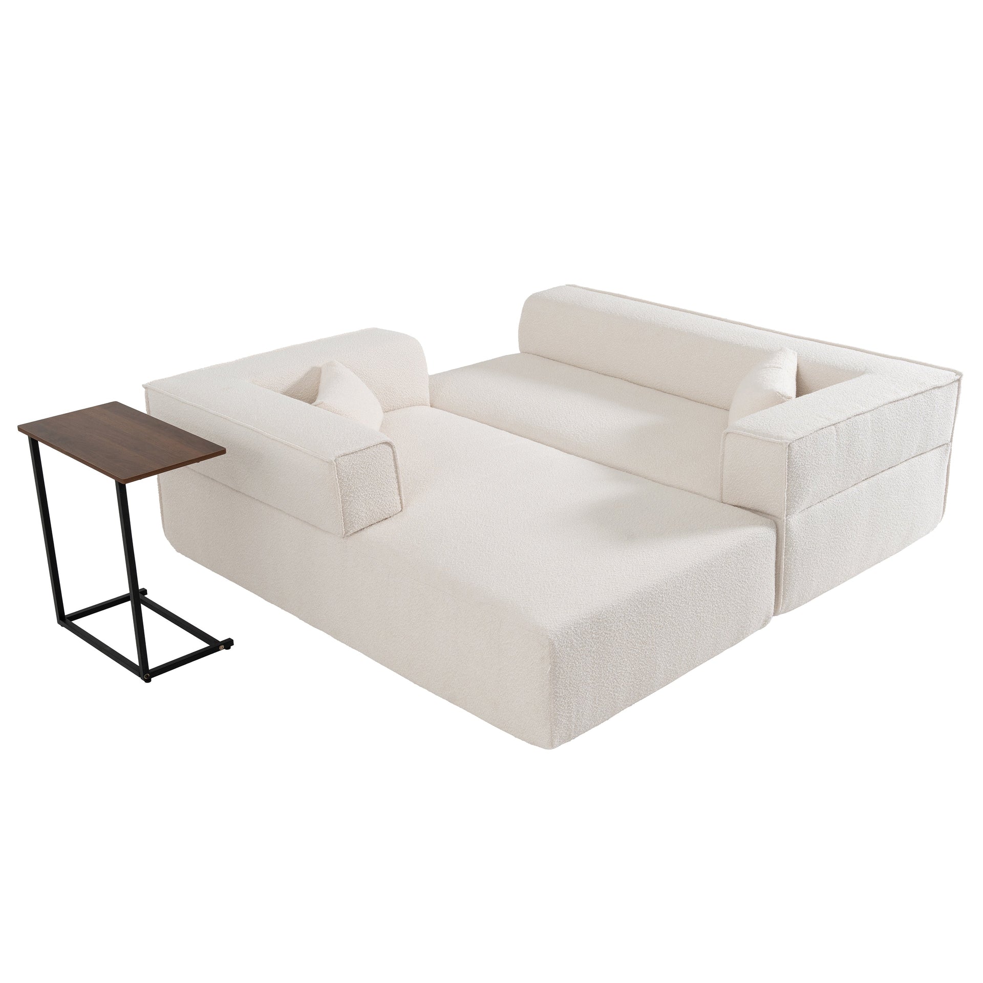 112'Modular Sectional Sofa with Free Side Table,Wide Seat,Fully Compressed,Wrinkle-resistant Boucle Fabric Couch with Chaise,Free Combination,L-Shaped Sofa for Living Room,No Assembly Required,3 Color