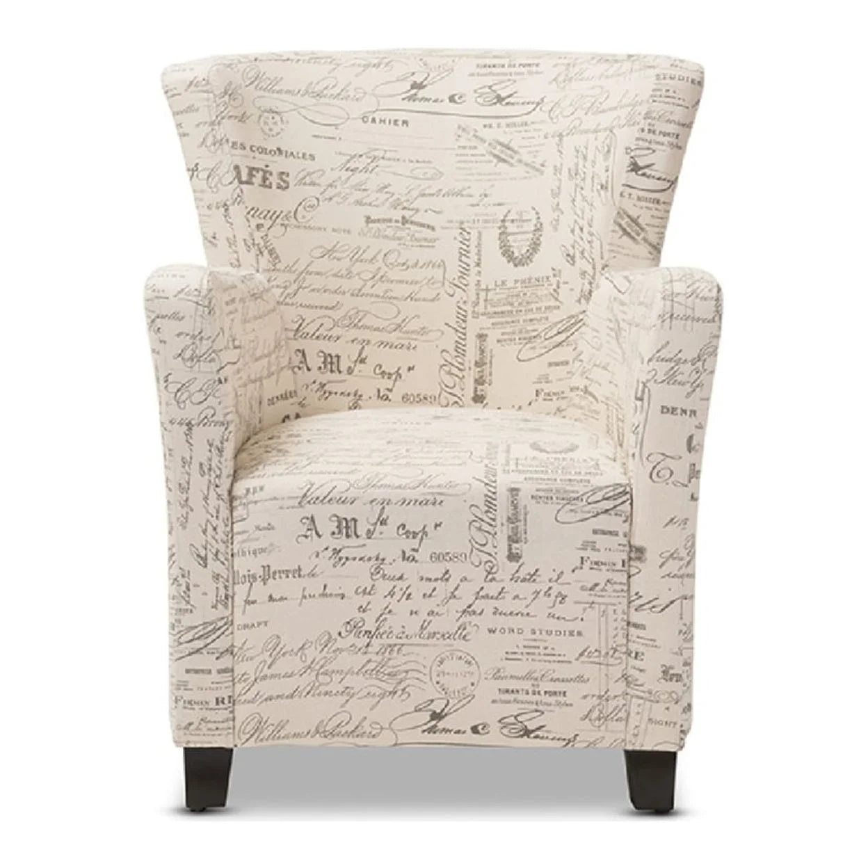 Benson French Script Patterned Fabric Club Chair and Ottoman Set