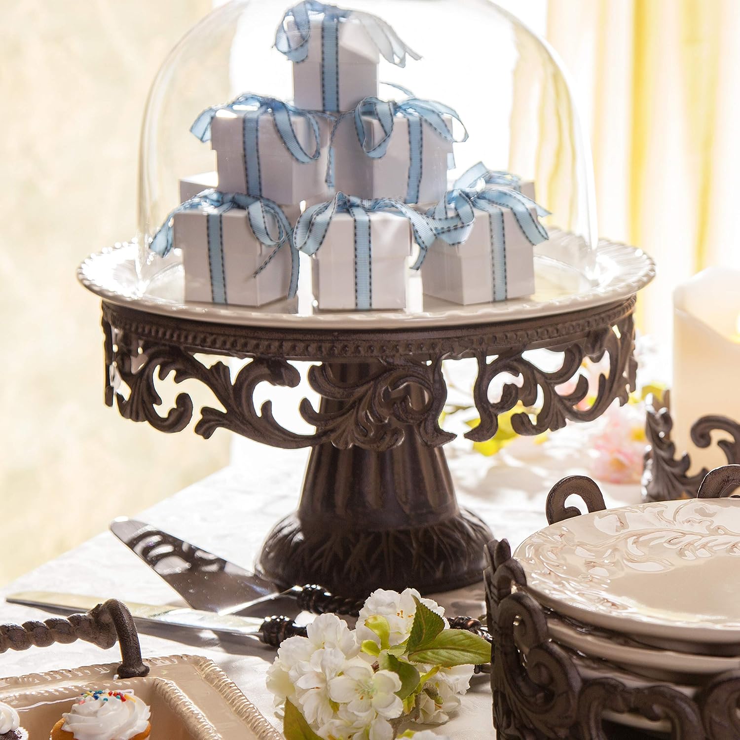 Acanthus Stoneware Cake Pedestal with Dome