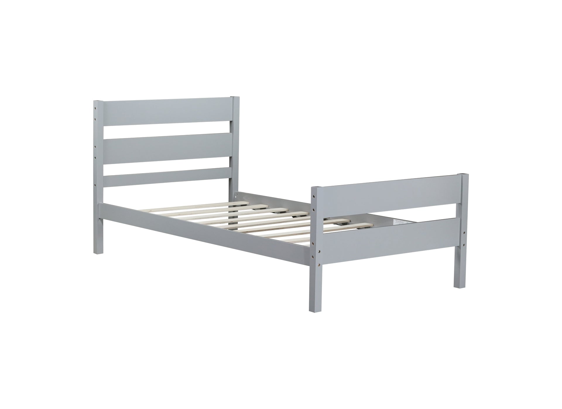 Twin Bed with Headboard and Footboard,Rubber Wood Bed,Grey