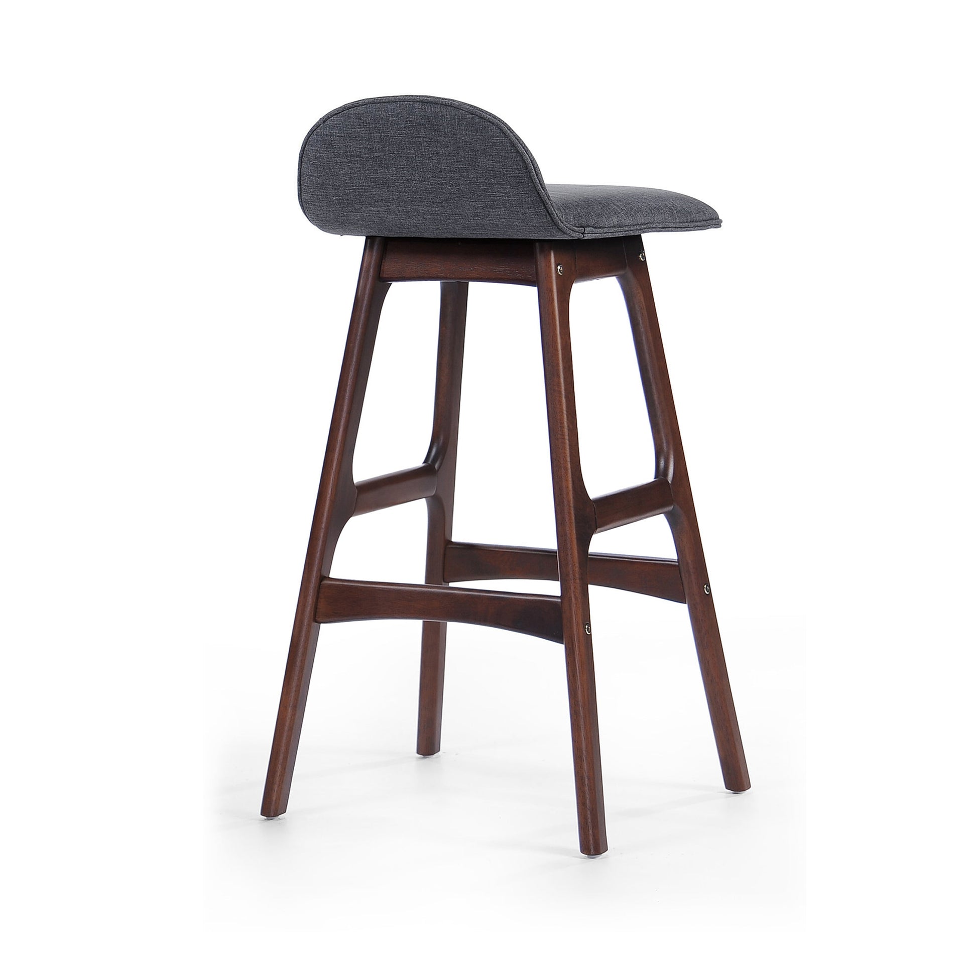 28.5' Mid-Century Modern Upholstered Low Back Barstools (Set of 2), Charcoal, Walnut Finish
