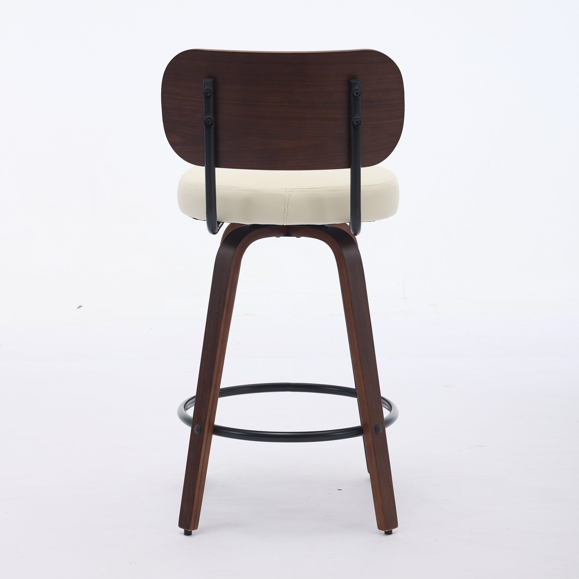 Swivel Bar Stools Set of 2, 26' Upholstered Faux Leather Counter Height Barstools with Walnut Back & Bentwood Legs, Mid Century Modern Bar Chairs Island Stools for Kitchen Counter, Beige PU, SW1864BG