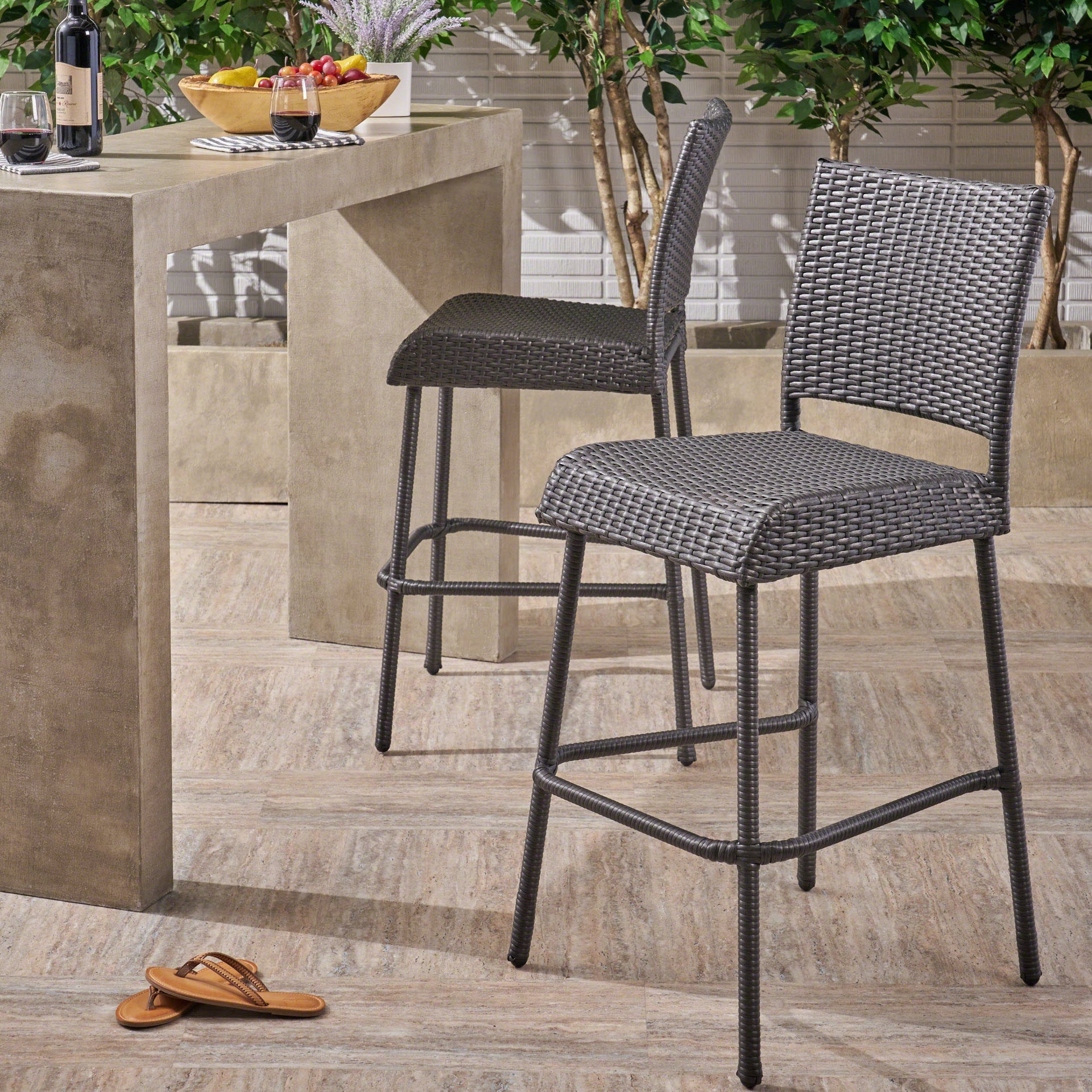 29' Outdoors PE Rattan Armless Barstools, Set of 2, Grey